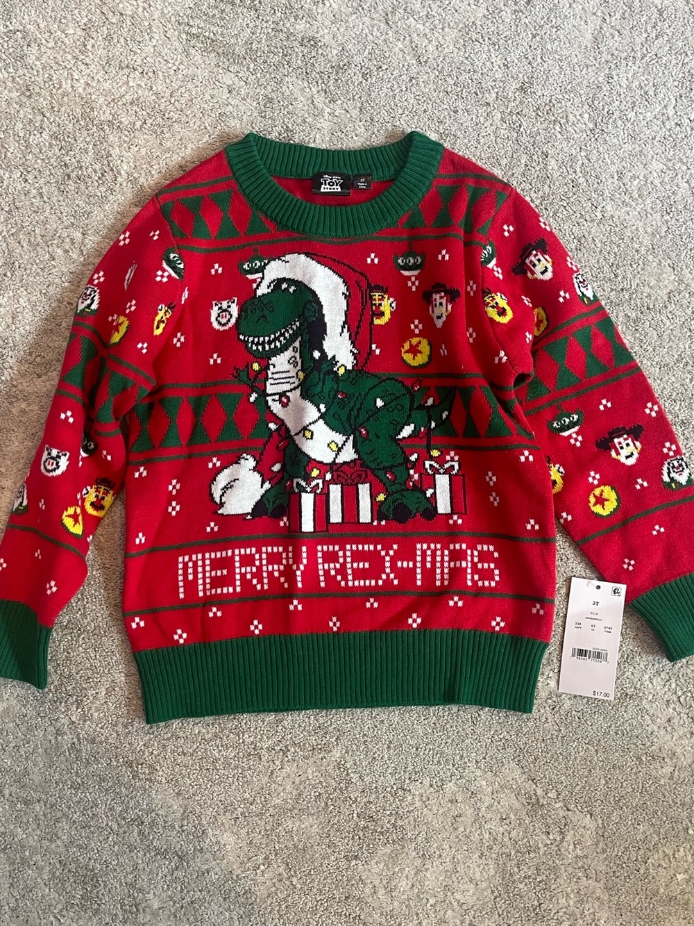 Toy Story Merry Rex-mas Dinosaur Christmas Sweater - Red & Green